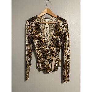 Vintage Morgan de Toi Womens Wrap Cardigan Medium Leopard Print Mob Wife 90s